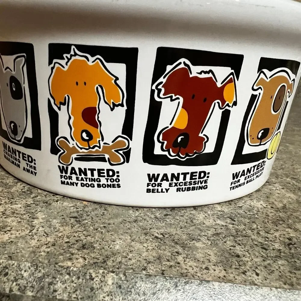 Riviera/Van Beers Dog food or water bowl. “WANTED” stoneware